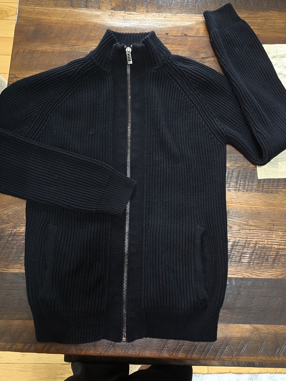 Handsome Calvin Klein Men's Black Cotton Pocketed Sweater, Full Gunmetal Zipper!